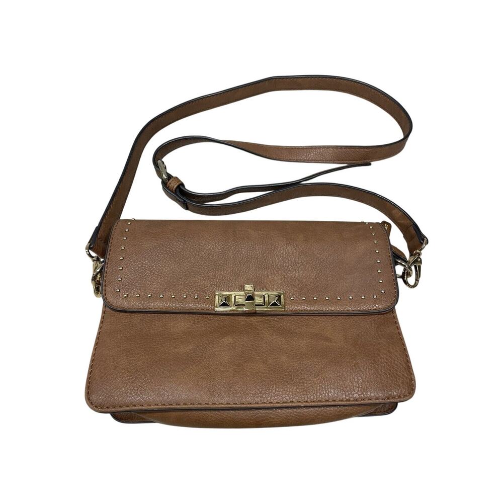 Gussaci Women's Pebbled Faux Leather Crossbody Handbag Brown With Gold Hardware